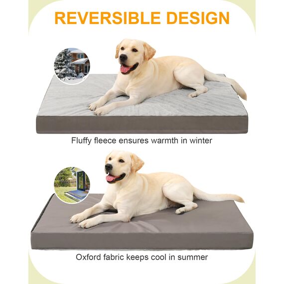 KSIIA Orthopädisches Hundebett Grosse Hunde, Hundekissen Waschbar 105x70cm, Hundebetten mit Abnehmbarer Deckel, Hundematte Doppelseitig Wendbare, Grau (Packung mit 2)