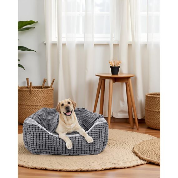 JOEJOY Hundebett Grosse Hunde, Hundekorb mit Herausnehmbar Decke, Hundebetten Cord Flauschiges Waschbar, rutschfest Hundekörbchen, Hundesofa mit Hohem Rand Passt bis zu 27kg Haustiere(89x64x23cm)