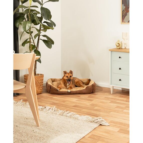 lionto Hundebett mit Wendekissen und Rutschfester Unterseite, Robustes Heimtierkissen mit tiefem Einstieg für Hunde und Katzen jeden Alters, 90x70 cm, kuscheliges Hundekissen, braun/beige