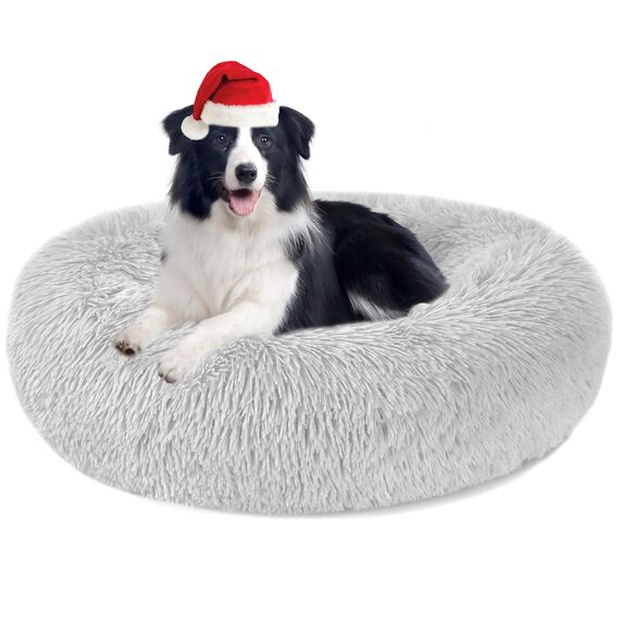 Hundebett Katzenbett Flauschig Rund aus Plüsch - Donut Kuscheliges Hundekissen Hundekorb Waschbar S/M/L/XL/XXL für Kleine, Mittelgroße und Große Hunde, Katzen und Andere Haustiere (XL-70cm, Hellgrau)