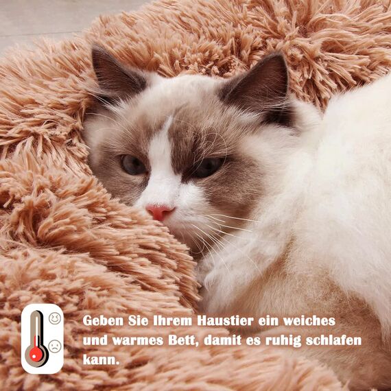 Hundebett Katzenbett Flauschig Rund aus Plüsch - Donut Kuscheliges Hundekissen Hundekorb Waschbar S/M/L/XL/XXL für Kleine, Mittelgroße und Große Hunde, Katzen und Andere Haustiere (M-50cm, Bruan)