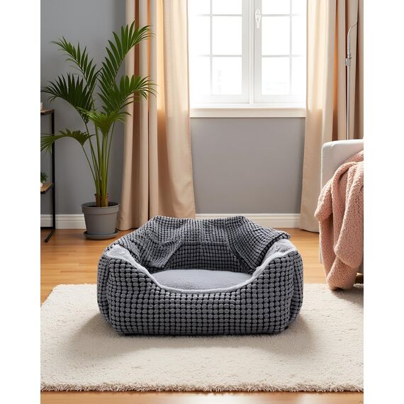 Hundebett Mittelgroße Hunde, Hundekorb mit Herausnehmbar Decke, Hundebetten Cord Flauschiges Waschbar, Rutschfest Hundekörbchen, Hundesofa mit Hohem Rand Passt bis zu 18kg Haustiere(76x61x23cm)