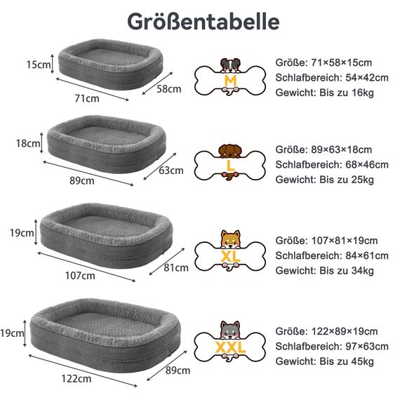 Pawk Orthopädisches Hundebett Kleine Hunde, 71x58cm Vierseitiges Nackenrolle Hundebett Orthopädisch, Memory Foam Hundekorb Wasserdicht rutschfest, Hundebetten Abnehmbar und Waschbar Outdoor, Gris