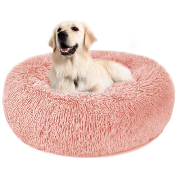 Hundebett Katzenbett Flauschig Rund aus Plüsch - Donut Kuscheliges Hundekissen Hundekorb Waschbar S/M/L/XL/XXL für Kleine, Mittelgroße und Große Hunde, Katzen und Andere Haustiere (XL-70cm, Rosa)