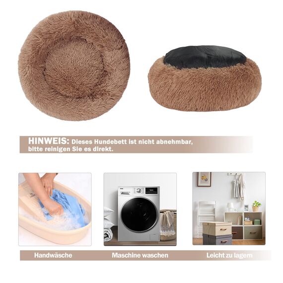 Hundebett Katzenbett Flauschig Rund aus Plüsch - Donut Kuscheliges Hundekissen Hundekorb Waschbar S/M/L/XL/XXL für Kleine, Mittelgroße und Große Hunde, Katzen und Andere Haustiere (XL-70cm, Braun)