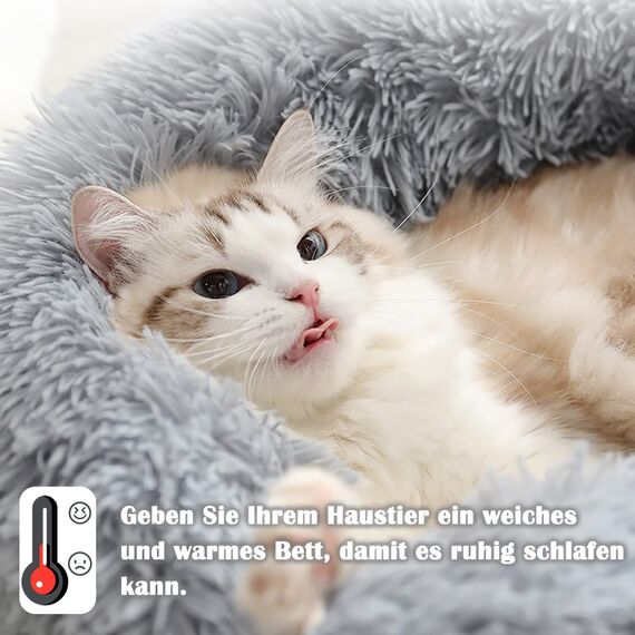 Hundebett Katzenbett Flauschig Rund aus Plüsch - Donut Kuscheliges Hundekissen Hundekorb Waschbar S/M/L/XL/XXL für Kleine, Mittelgroße und Große Hunde, Katzen und Andere Haustiere (S-40cm, Hellgrau)