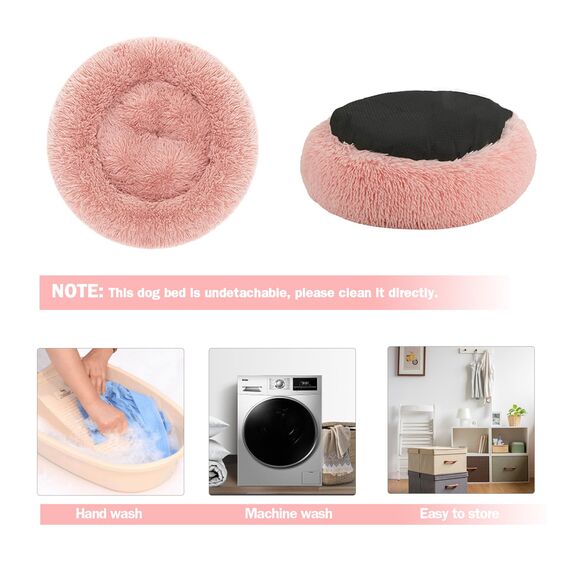Hundebett Katzenbett Flauschig Rund aus Plüsch - Donut Kuscheliges Hundekissen Hundekorb Waschbar S/M/L/XL/XXL für Kleine, Mittelgroße und Große Hunde, Katzen und Andere Haustiere (M-50cm, Rosa)