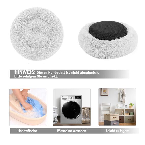 Hundebett Katzenbett Flauschig Rund aus Plüsch - Donut Kuscheliges Hundekissen Hundekorb Waschbar S/M/L/XL/XXL für Kleine, Mittelgroße und Große Hunde, Katzen und Andere Haustiere (S-40cm, Hellgrau)
