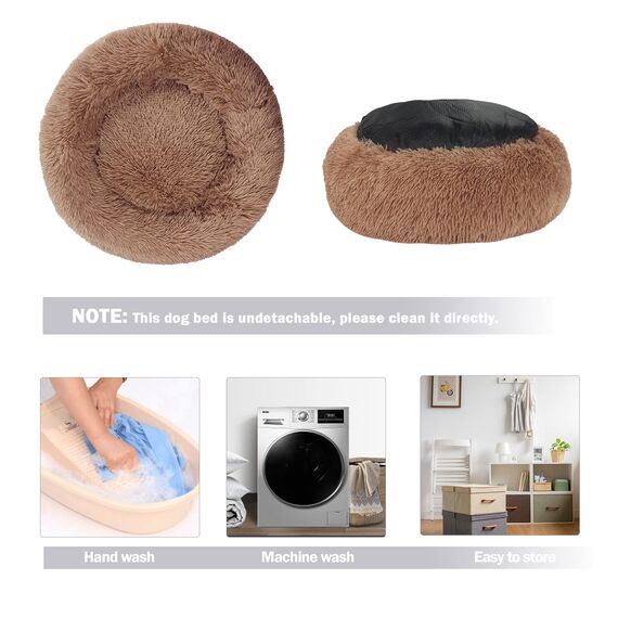 Hundebett Katzenbett Flauschig Rund aus Plüsch - Donut Kuscheliges Hundekissen Hundekorb Waschbar S/M/L/XL/XXL für Kleine, Mittelgroße und Große Hunde, Katzen und Andere Haustiere (XL-70cm, Braun)