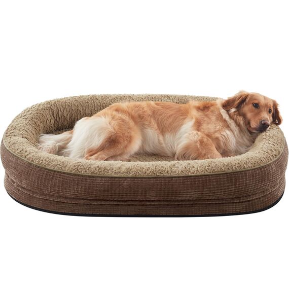 Pawk Orthopädisches Hundebett Grosse Hunde, 107x81cm, Vierseitiges Nackenrolle Hundebett Orthopädisch, Memory Foam hundebetten XL Wasserdicht rutschfest, Hundecouch mit Hohem Rand Outdoor, Brun