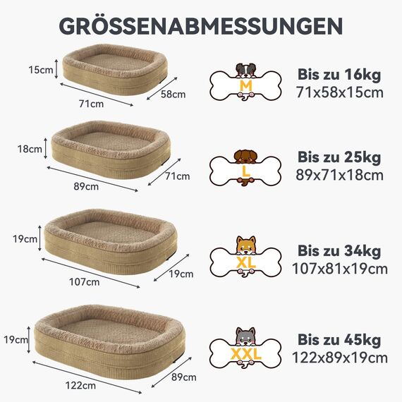 Pawk Orthopädisches Hundebett Grosse Hunde, Vierseitiges Nackenrolle Kissen Hundebett Orthopädisch, Memory Foam Hundekorb XL Wasserdicht rutschfest, Hundebetten Abnehmbar und Waschbar