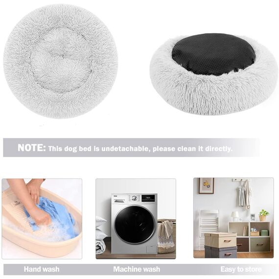 Hundebett Katzenbett Flauschig Rund aus Plüsch - Donut Kuscheliges Hundekissen Hundekorb Waschbar S/M/L/XL/XXL für Kleine, Mittelgroße und Große Hunde, Katzen und Andere Haustiere (XL-70cm, Hellgrau)