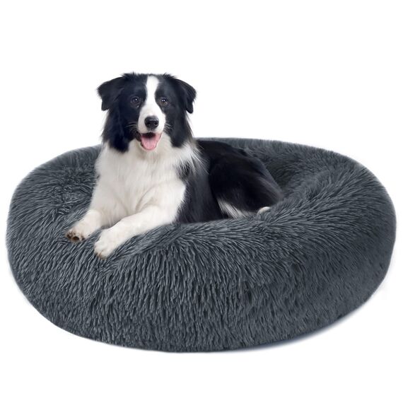 Hundebett Katzenbett Flauschig Rund aus Plüsch - Donut Kuscheliges Hundekissen Hundekorb Waschbar M/L/XL/XXL/3XL für Mittelgroße und Große Hunde, Katzen und Andere Haustiere (3XL-100cm, Dunkelgrau)