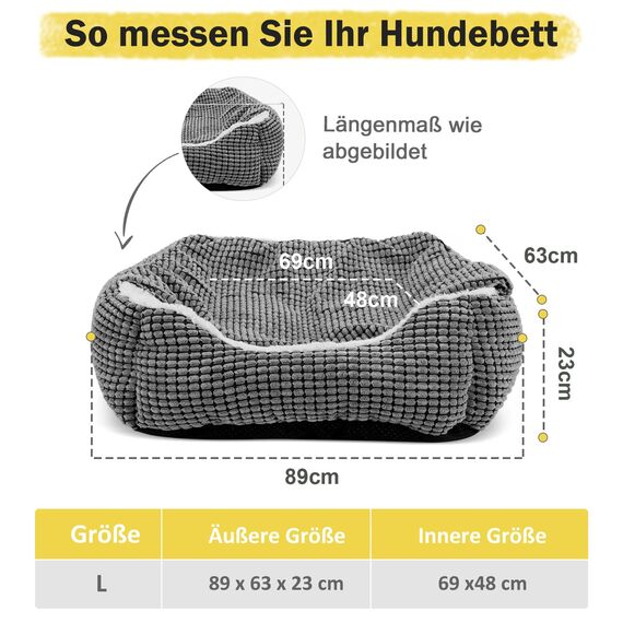 JOEJOY Hundebett Grosse Hunde, Hundekorb mit Herausnehmbar Decke, Hundebetten Cord Flauschiges Waschbar, rutschfest Hundekörbchen, Hundesofa mit Hohem Rand Passt bis zu 27kg Haustiere(89x64x23cm)