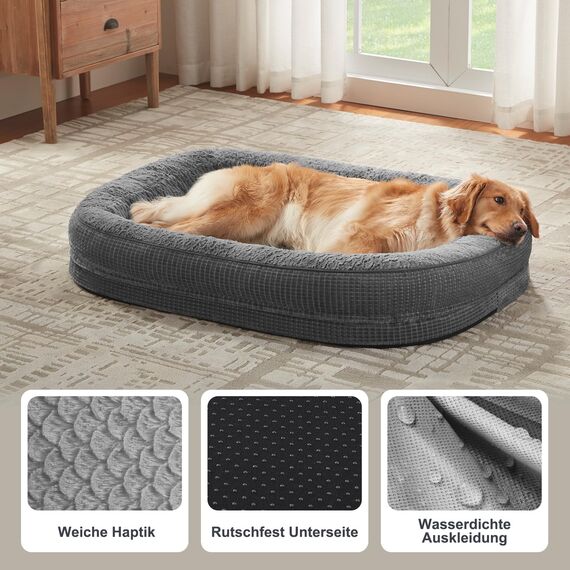 Pawk Orthopädisches Hundebett Grosse Hunde, 107x81cm Vierseitiges Nackenrolle Hundebett Orthopädisch, Memory Foam Hundekorb XL Wasserdicht rutschfest, Hundebetten Abnehmbar und Waschbar Outdoor, Gris