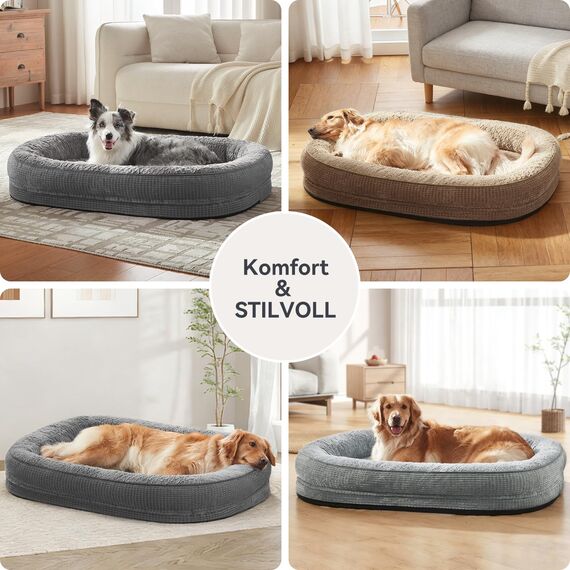 Pawk Orthopädisches Hundebett Grosse Hunde, 107x81cm Vierseitiges Nackenrolle Hundebett Orthopädisch, Memory Foam Hundekorb XL Wasserdicht rutschfest, Hundebetten Abnehmbar und Waschbar Outdoor, Gris