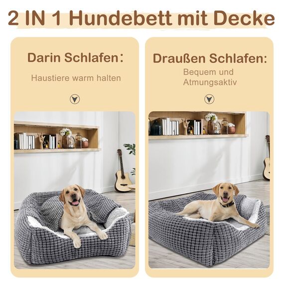 JOEJOY Hundebett Mittelgroße Hunde, Hundekorb mit Herausnehmbar Decke, Hundebetten Cord Flauschiges Waschbar, Rutschfest Hundekörbchen, Hundesofa mit Hohem Rand Passt bis zu 14kg Haustiere(64x53x20cm)