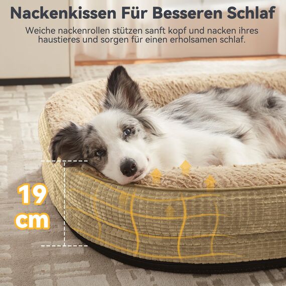 Pawk Orthopädisches Hundebett Mittelgroße Hunde, Vierseitiges Nackenrolle Kissen Hundebett Orthopädisch, Memory Foam Hundekorb Wasserdicht rutschfest, Hundebetten Abnehmbar und Waschbar