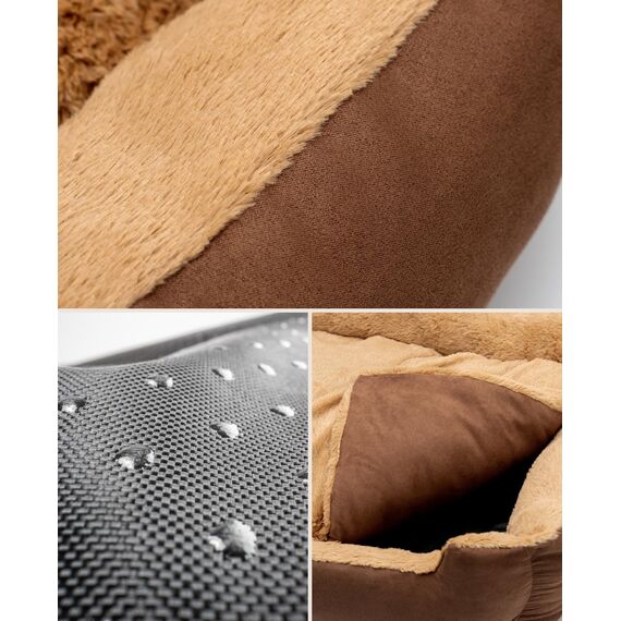 lionto Hundebett mit Wendekissen und Rutschfester Unterseite, Robustes Heimtierkissen mit tiefem Einstieg für Hunde und Katzen jeden Alters, 90x70 cm, kuscheliges Hundekissen, braun/beige