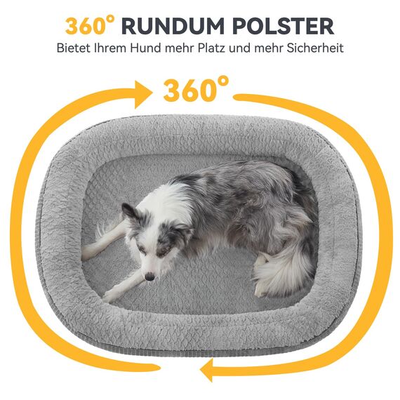 Pawk Orthopädisches Hundebett Grosse Hunde, 107x81cm Vierseitiges Nackenrolle Hundebett Orthopädisch, Memory Foam Hundekorb XL Wasserdicht rutschfest, Hundesofa Waschbar Outdoor, Hellgrau