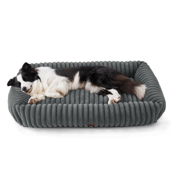 BEDSURE waschbares Hundebett für große Hunde - 109x76x20cm weicher orthopädischer Hundekorb mit bequemem Fleece-Bezug, rutschfestes Hundebett mit hohem Rand in grau