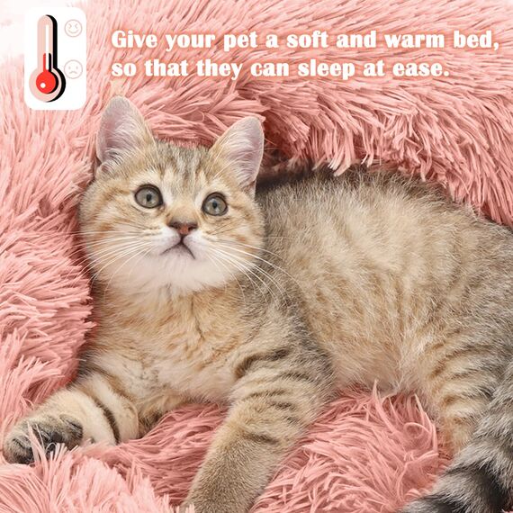 Hundebett Katzenbett Flauschig Rund aus Plüsch - Donut Kuscheliges Hundekissen Hundekorb Waschbar S/M/L/XL/XXL für Kleine, Mittelgroße und Große Hunde, Katzen und Andere Haustiere (XL-70cm, Rosa)
