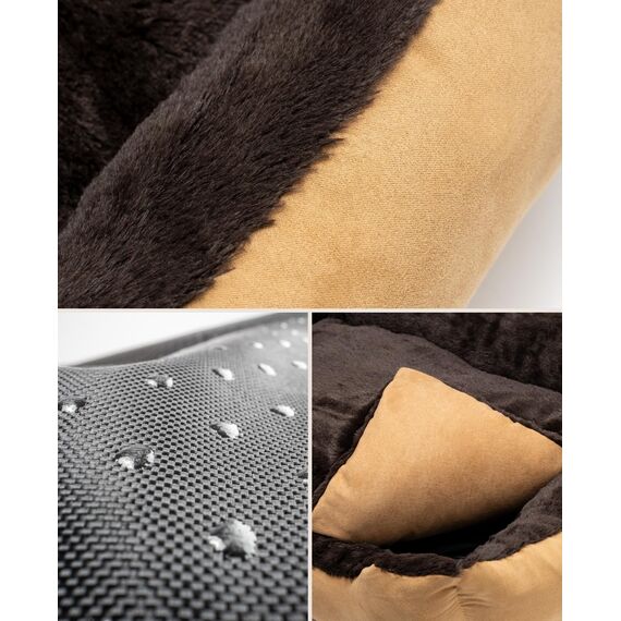 lionto Hundebett mit Wendekissen und Rutschfester Unterseite, Robustes Heimtierkissen mit tiefem Einstieg für Hunde und Katzen jeden Alters, 75x60 cm, kuscheliges Hundekissen, beige/braun