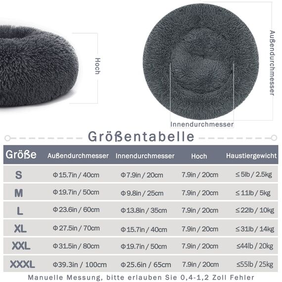 Hundebett Katzenbett Flauschig Rund aus Plüsch - Donut Kuscheliges Hundekissen Hundekorb Waschbar M/L/XL/XXL/3XL für Mittelgroße und Große Hunde, Katzen und Andere Haustiere (3XL-100cm, Dunkelgrau)