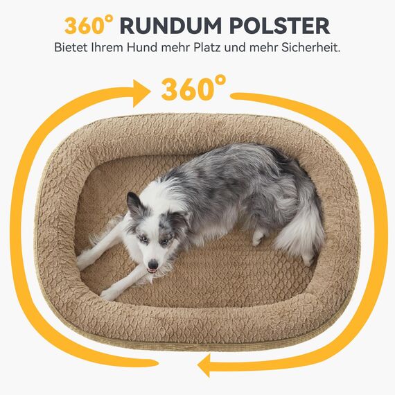 Pawk Orthopädisches Hundebett Grosse Hunde, Vierseitiges Nackenrolle Kissen Hundebett Orthopädisch, Memory Foam Hundekorb XL Wasserdicht rutschfest, Hundebetten Abnehmbar und Waschbar