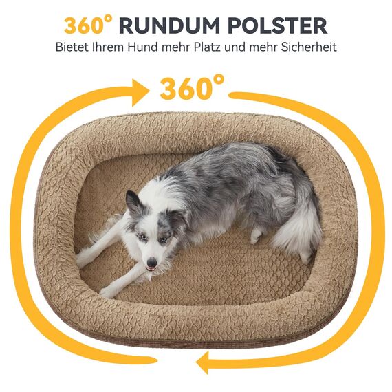 Pawk Orthopädisches Hundebett Grosse Hunde, 107x81cm, Vierseitiges Nackenrolle Hundebett Orthopädisch, Memory Foam hundebetten XL Wasserdicht rutschfest, Hundecouch mit Hohem Rand Outdoor, Brun