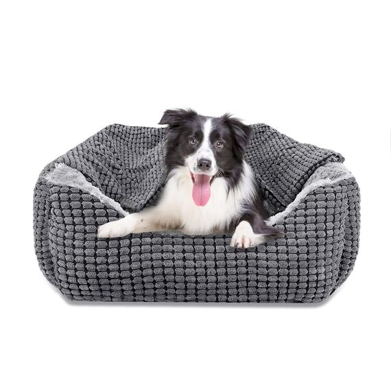 Hundebett Mittelgroße Hunde, Hundekorb mit Herausnehmbar Decke, Hundebetten Cord Flauschiges Waschbar, Rutschfest Hundekörbchen, Hundesofa mit Hohem Rand Passt bis zu 18kg Haustiere(76x61x23cm)