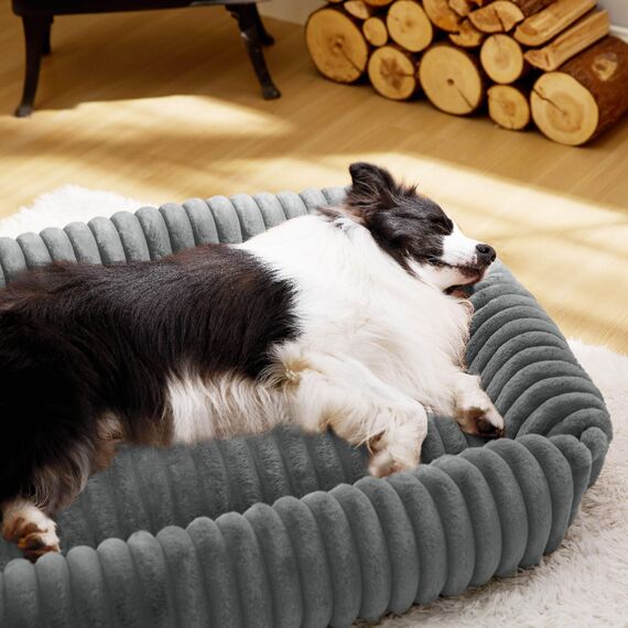 BEDSURE waschbares Hundebett für große Hunde - 109x76x20cm weicher orthopädischer Hundekorb mit bequemem Fleece-Bezug, rutschfestes Hundebett mit hohem Rand in grau
