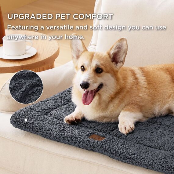 BEDSURE waschbar Hundematte Große Hunde - 121x76 cm Hundekissen waschbar für Grosse Hunde, Sherpa-Plüsch Hundebett XXL mit hochdichter Schaumstofffüllung, dunkelgrau