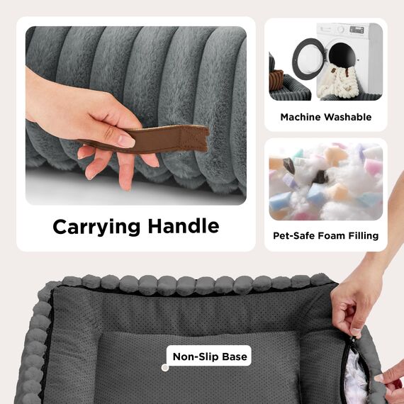 BEDSURE waschbares Hundebett für große Hunde - 109x76x20cm weicher orthopädischer Hundekorb mit bequemem Fleece-Bezug, rutschfestes Hundebett mit hohem Rand in grau