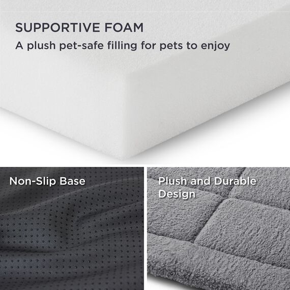 BEDSURE waschbar Hundematte Große Hunde - 104x69 cm Hundekissen waschbar für Grosse Hunde, Sherpa-Plüsch Hundebett groß mit hochdichter Schaumstofffüllung, grau