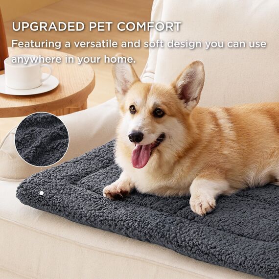 BEDSURE waschbar Hundematte Mittelgroße Hunde - 74x46 cm Hundekissen mittelgroße Hunde mit hochdichter Schaumstofffüllung, Sherpa-Plüsch waschbar Hundematratze, dunkelgrau