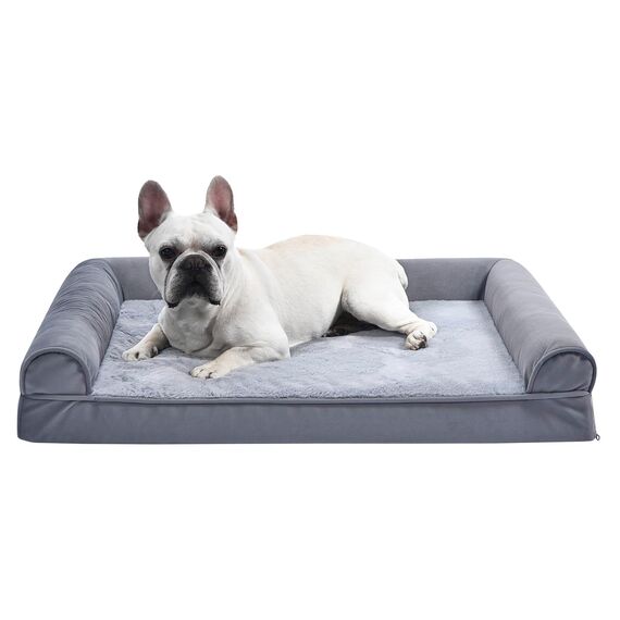 Amazon Basics Couchbett aus Schaumstoff für Hunde und Haustiere mit abnehmbarem Bezug, Grau, 91 x 69 x 17 cm (L x W x H)