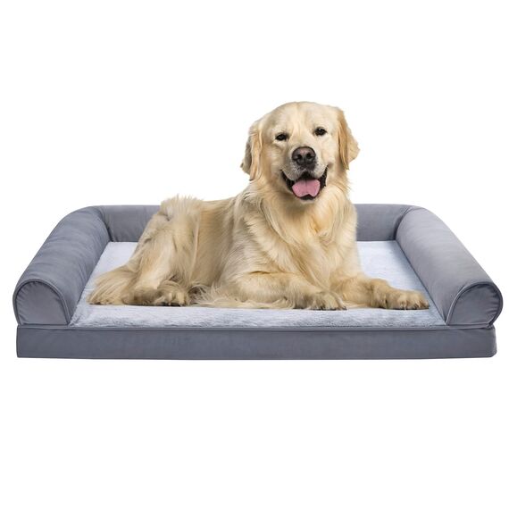 Amazon Basics Couchbett aus Schaumstoff für Hunde und Haustiere mit abnehmbarem Bezug, Grau, 112 x 89 x 20 cm (L x W x H)