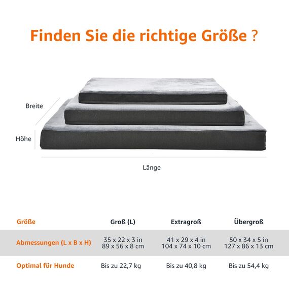 Amazon Basics XL Kühlgel-Matratze aus Memoryschaum für Hunde und Haustiere mit abnehmbarem, waschbarem Bezug, grau, 104 x 74 x 10 cm (L x W x H)