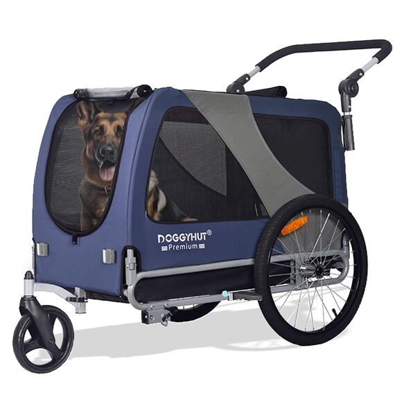 DOGGYHUT® Premium XL 2 in 1 Hundefahrradanhänger & Jogger 23-45 kg Fahrradanhänger für Hunde Hundeanhänger für Fahrrad 80106 (BLAU)