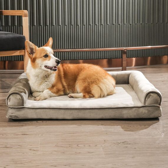 Amazon Basics XL Hundebett/Sofa in U-Form aus Schaumstoff, mit abnehmbarem, waschbarem Bezug, Taupe, 112 x 89 x 20 cm (L x W x H)