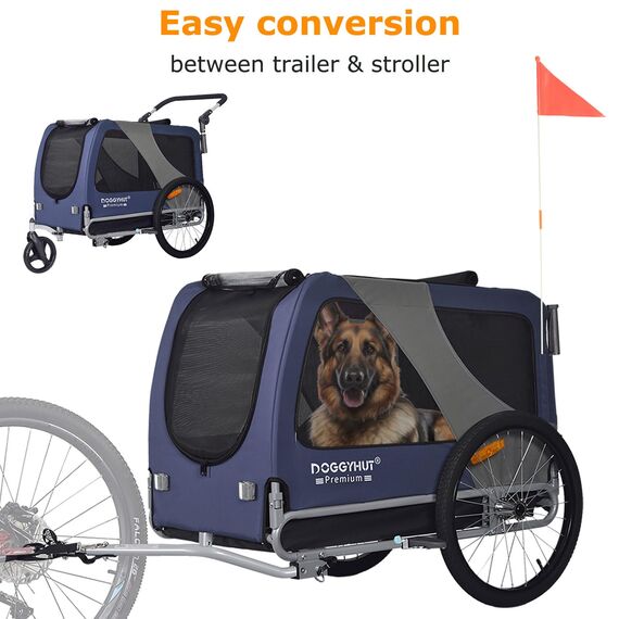 DOGGYHUT® Premium XL 2 in 1 Hundefahrradanhänger & Jogger 23-45 kg Fahrradanhänger für Hunde Hundeanhänger für Fahrrad 80106 (BLAU)
