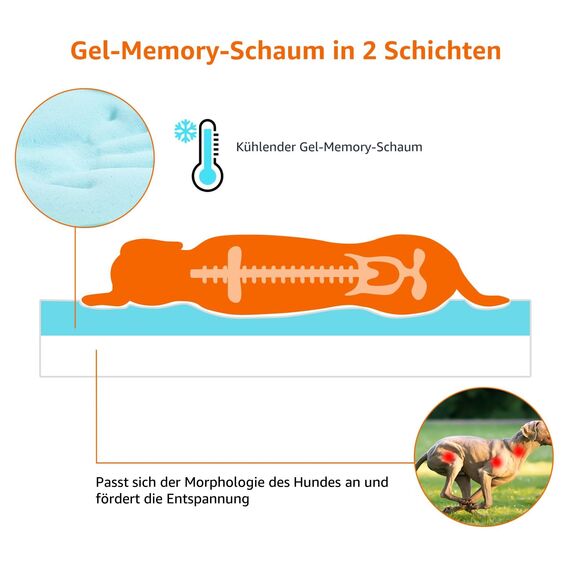 Amazon Basics XL Kühlgel-Matratze aus Memoryschaum für Hunde und Haustiere mit abnehmbarem, waschbarem Bezug, grau, 104 x 74 x 10 cm (L x W x H)
