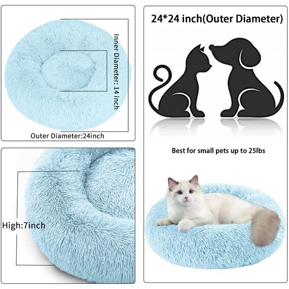 Nisrada Katzenbetten für Indoor-Katzen, 60cm Hundebett für kleine Melium große Hunde, waschbares, rundes Haustierbett für Welpen und Kätzchen mit Rutschfester Unterseite