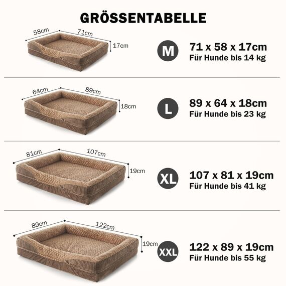 FURTIME Orthopädisches Hundebett Grosse Hunde, Memory Foam Hundekorb XL, Abnehmbar und Waschbar, rutschfeste Hundekörbchen, Hohem Rand Hundesofa, Braun, 107 x 81 x 19cm