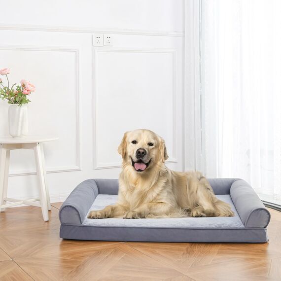 Amazon Basics Couchbett aus Schaumstoff für Hunde und Haustiere mit abnehmbarem Bezug, Grau, 112 x 89 x 20 cm (L x W x H)