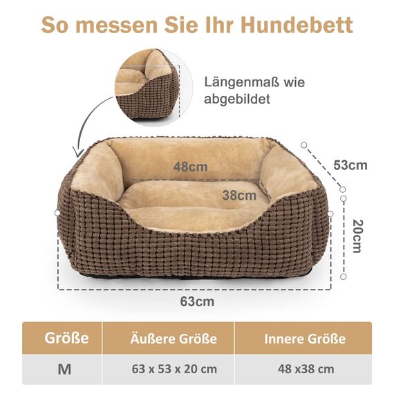 JOEJOY Hundebett Mittelgroße Hunde, Hundekorb Waschbar Flauschig, rutschfeste Plüsch Hundebetten, 63x53x20cm, Hundekörbchen für Kleine und Mittlere Hunde und Katzen