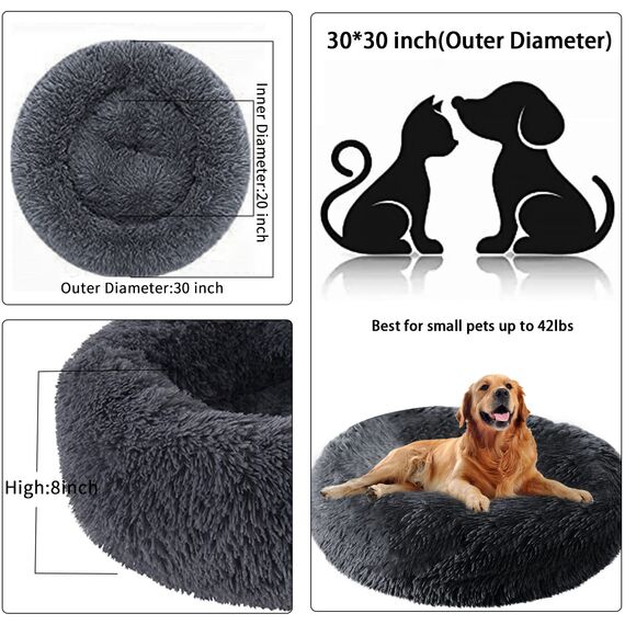 Nisrada Hundebett für kleine, mittelgroße und große Hunde, 80cm, waschbar, rund, gemütlich, weich, Haustierbett für Welpen und Kätzchen, mit Rutschfester Unterseite