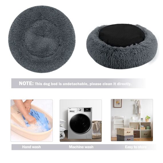 Hundebett Katzenbett Flauschig Rund aus Plüsch - Donut Kuscheliges Hundekissen Hundekorb Waschbar S/M/L/XL/XXL für Kleine, Mittelgroße und Große Hunde, Katzen und Andere Haustiere (XXL-80, Dunkelgrau)