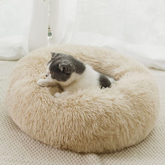 Nisrada Katzenbetten für Indoor-Katzen, 60cm Hundebett für kleine Melium große Hunde, waschbares, rundes Haustierbett für Welpen und Kätzchen mit Rutschfester Unterseite
